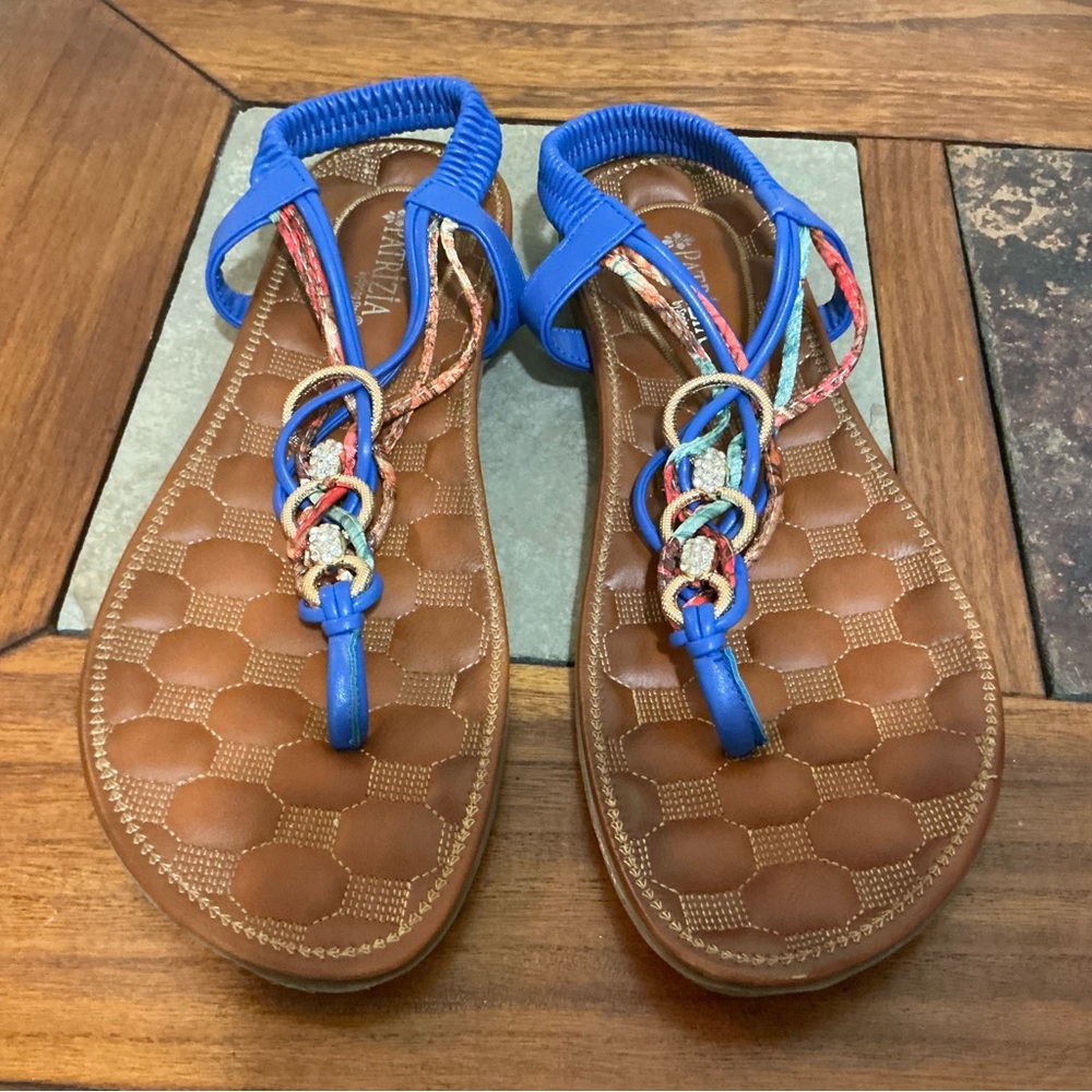 Patrizia Gadelina Blue with multicolored straps and faux diamond bead accents